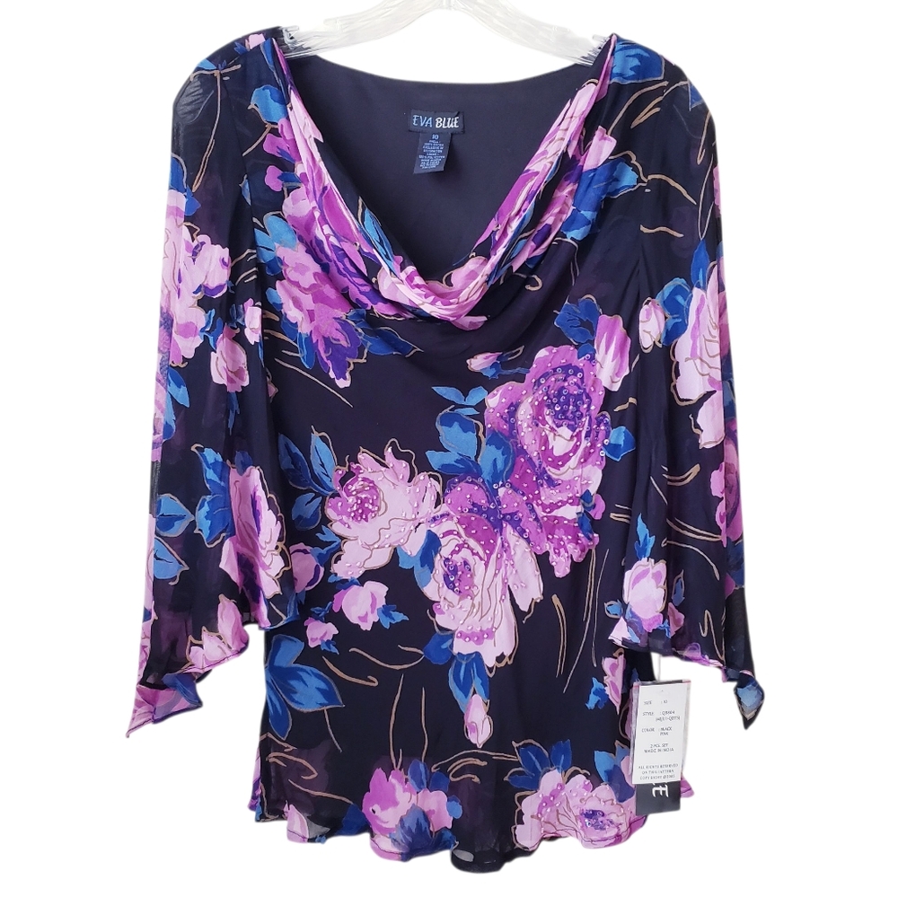 Vintage Eva Blue Floral Beaded Top